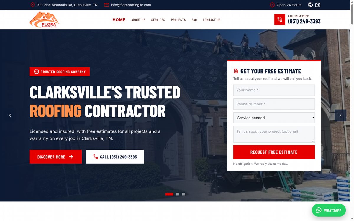 Web de Flora Roofing hecha por All Connect Digital